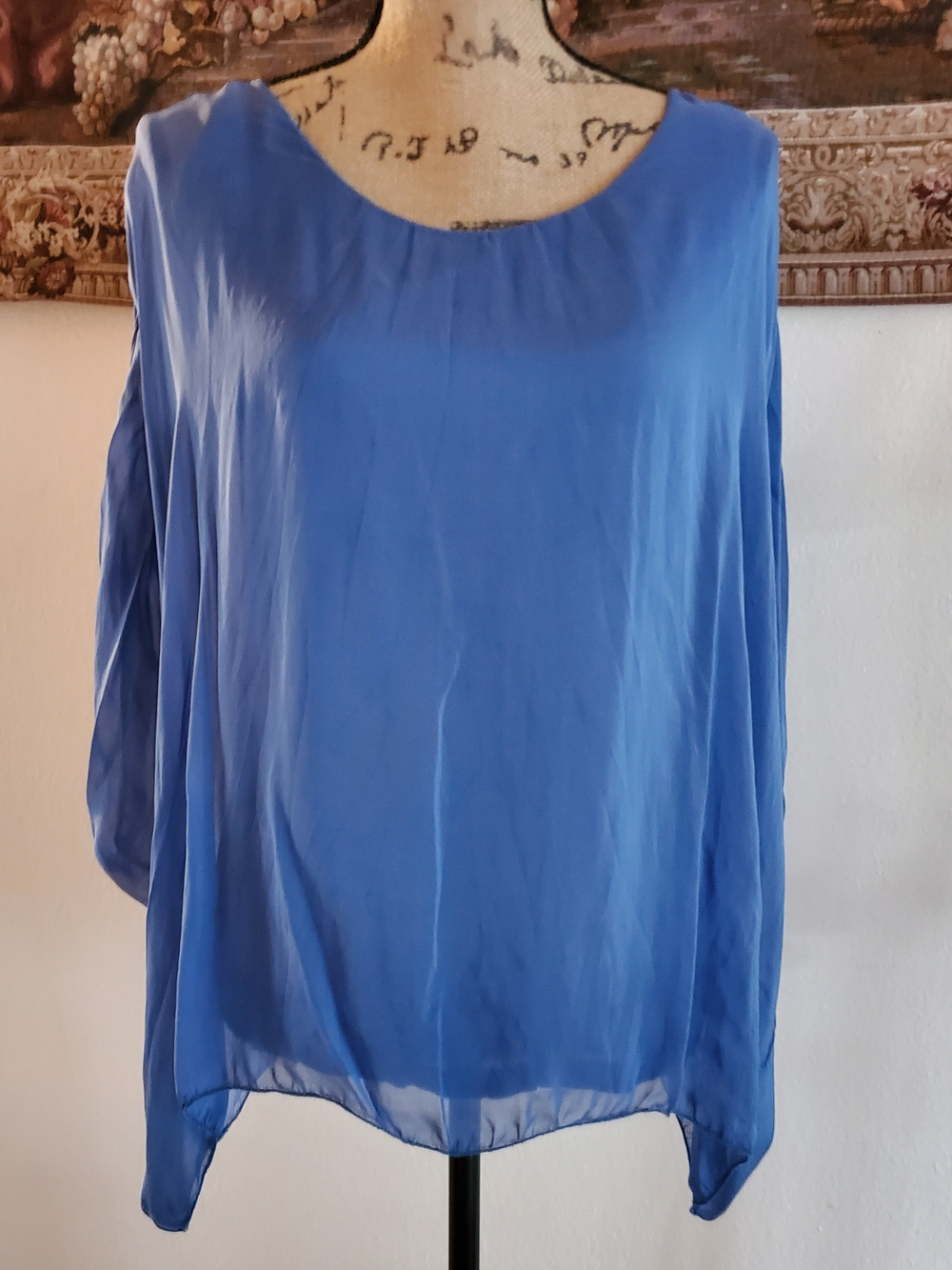 GIUSY Made in Italy Blue Silk Blend Layered Blouse Top Size M